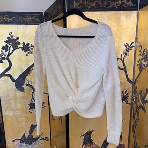 Cropped Cream V-neck Sweater